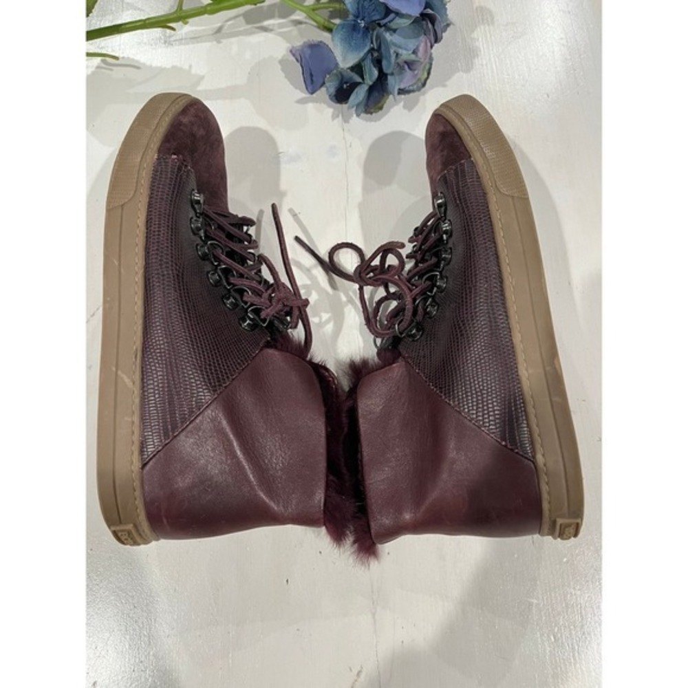 BCBG MAXAZRIA‎ Deniz Burgundy fur cuff lace up high top sneakers